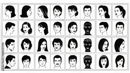 Collection of Diverse Human Faces in Profile and Frontal Views.