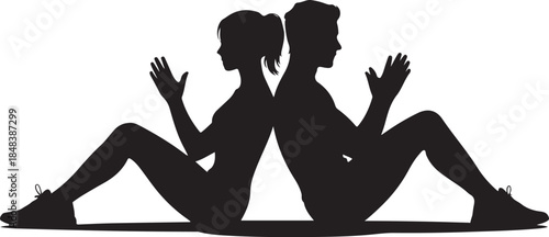 Couple performing yoga poses together Vector