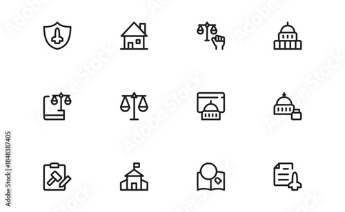 Public Administration line icon set with modern elements – professional vector icon set featuring minimal, outlined, and creative public service, civic duty, and government administration