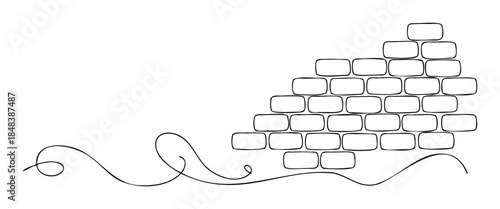 Single continuous line drawing of a brick wall symbolizing foundation and growth, a versatile graphic for timelines, mind maps, and project planning.