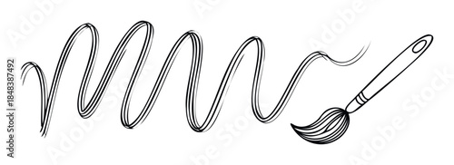 Minimalist paintbrush icon with a long, looping stroke, a graphic symbol representing creativity, painting, and sketching for logos or educational materials.
