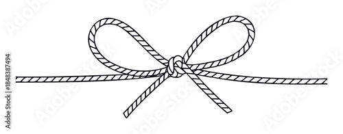 Minimalist sketch of a twine bow with a central knot, a charming hand drawn graphic for gift wrapping, invitations, or rustic themed projects.