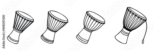 A hand drawn set of African djembe drums showing a traditional percussion instrument ideal for musical concepts and cultural projects