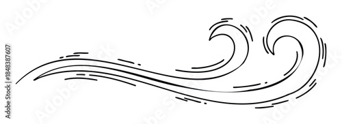A hand drawn doodle of flowing wind lines representing a fresh breeze, cool air, or a pleasant scent for weather graphics and natural concepts.