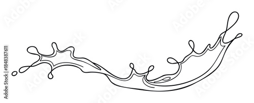 Stylized black and white contour of a milk splash, a dynamic and flowing liquid wave for a minimalist logo or natural product icon.