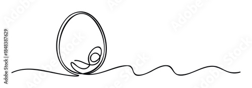 Minimalist one line drawing of an egg for Easter holiday greetings or modern food related branding and web banners