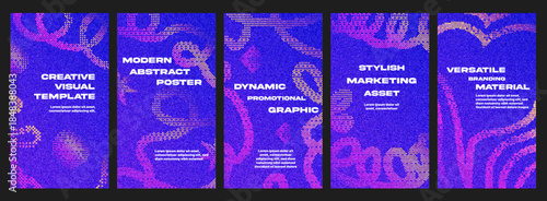 Abstract Minimalist Pixel Squiggles and Curved Lines Vector Set with Stipple Noise Gradient Texture