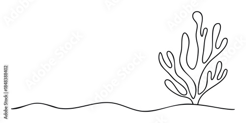 Simple one line drawing of a seaweed or coral plant on the ocean floor, a minimalist marine life graphic perfect for a nature logo, icon, or environmental conservation project.