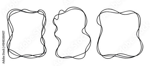 Abstract doodle frames with tangled black lines and organic wavy shapes for creating minimalist text boxes, modern quotes, and stylish social media graphics.