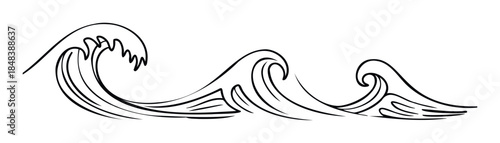 Dynamic ocean waves drawn in a simple Japanese ink wash painting style for a minimalist surf logo or nature themed graphic