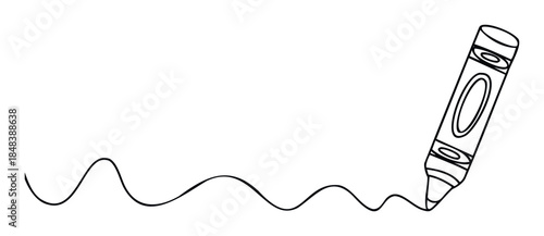 Simple hand drawn crayon making a continuous wavy squiggle mark, a minimal black outline visual for school supplies, learning, and creative projects.