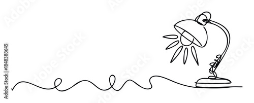 A desk lamp drawn with a single continuous line, a minimalist representation of illumination, ideas, and creative thinking for various projects.