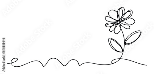 Minimalist flower sketch drawn with a single continuous line for simple and elegant nature inspired decoration or a spa and wellness brand logo.