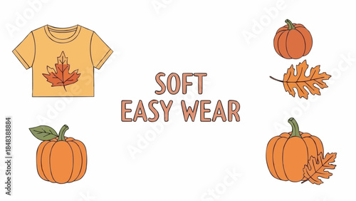 Autumn themed t-shirt with pumpkins and leaves for soft easy wear.