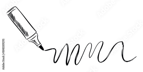 Hand drawn black marker pen creating a wavy scribble line, perfect for dynamic graphic design needs and educational material representations.