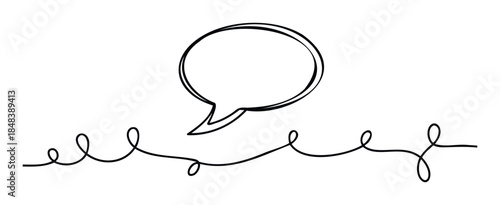 Hand drawn speech bubble with curly line suggesting communication or conversation flow, ideal for messaging apps or dialogue representation in graphic projects