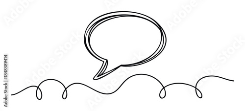 Hand drawn speech bubble connected by a flowing line representing communication and ideas for messages and conversations in media