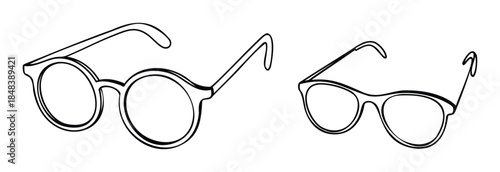 Two distinct pairs of eyeglasses presented as line art, ideal for eyewear branding, optometry services, or optical store promotions, offering a simple yet sophisticated visual.