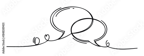 Conceptual speech bubbles linked by a continuous line suggesting dialogue, conversation, communication, or interaction suitable for online messaging or discussion platforms.