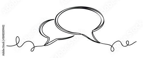 Connected speech bubbles in black line on white background representing communication and dialogue for various media projects and design elements