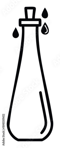 Chemistry flask icon with liquid drops symbolizing chemical experiments and laboratory research for science and education concepts.