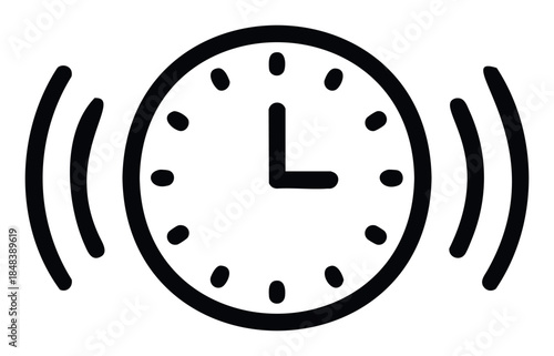 Alarm clock icon with sound waves indicating it is ringing, perfect for representing time, alerts, and wake up calls in digital media and applications
