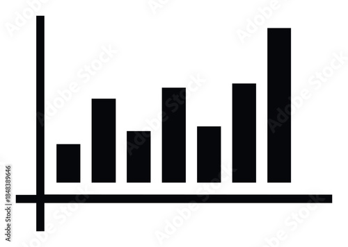 Black bar chart on white background with rising trend showing business growth and financial progress for presentations and infographics representing success and data analysis