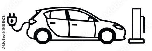 Electric car charging with power plug at station for eco friendly transportation and green energy future promotion