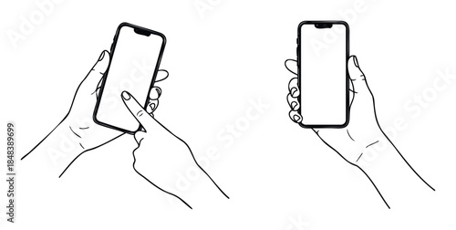 Hand holding smartphone and interacting with screen, useful for app promotion and technology usage concepts
