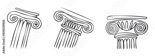 Collection of classical Greek ionic column capitals in simple line art for architectural or historical projects and visual themes