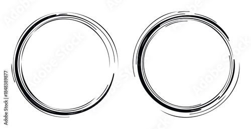 Dynamic abstract circular brush strokes in black and white, perfect for graphic overlays and expressive visual branding applications