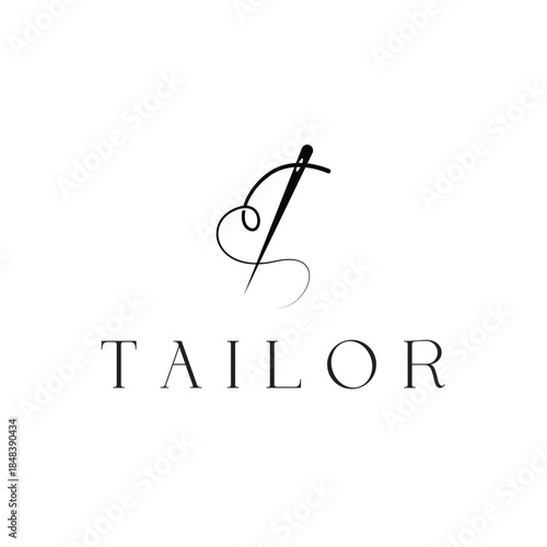Tailor Logo, Needle and Thread Vector, Retro Vintage Simple Minimalist Old Inspiration Design