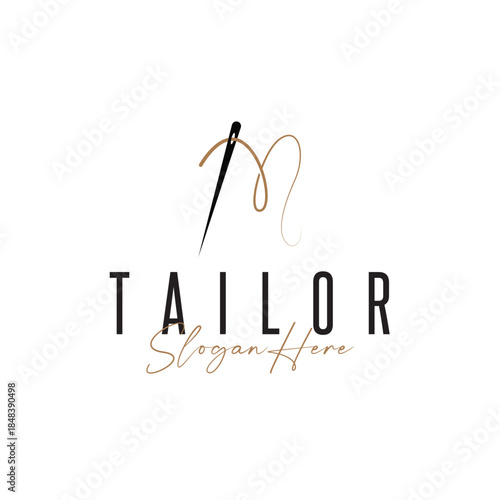 Tailor Logo, Needle and Thread Vector, Retro Vintage Simple Minimalist Old Inspiration Design