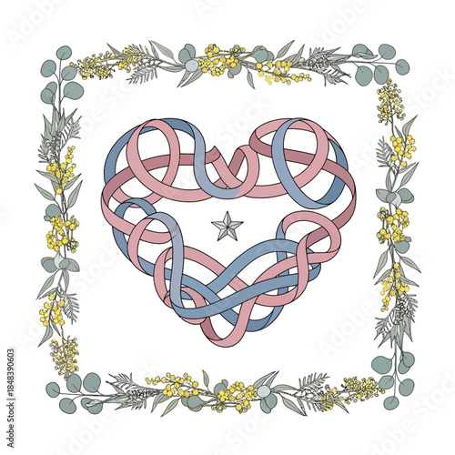 Intertwined Heart Knot with Floral Frame - Symbol of Love and Connection.