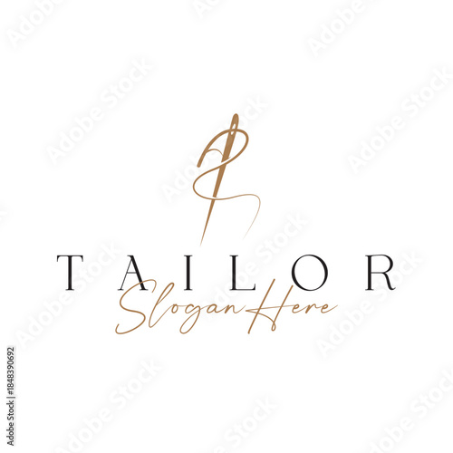 Tailor Logo, Needle and Thread Vector, Retro Vintage Simple Minimalist Old Inspiration Design