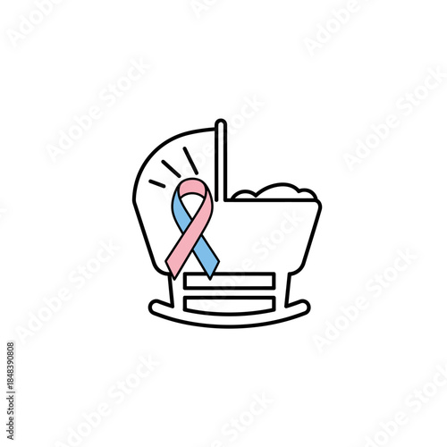 Infant Loss Awareness Symbol - Baby Cradle with Pink and Blue Ribbon.
