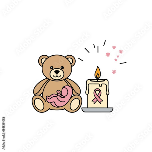 Teddy Bear with Baby and Candle for Pregnancy Loss Awareness.