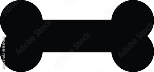 Black silhouette vector icon of a simple dog bone, representing pet food, treats, animal loyalty, veterinary care, and canine supply or toy graphic on white.