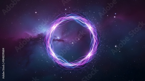 Wallpaper Mural Stunning abstract cosmic background with a bright, glowing, and intertwined ring of blue and purple light threads, surrounded by stars and nebulae in deep space Torontodigital.ca