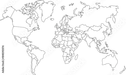 Simple outline of world map isolated on white