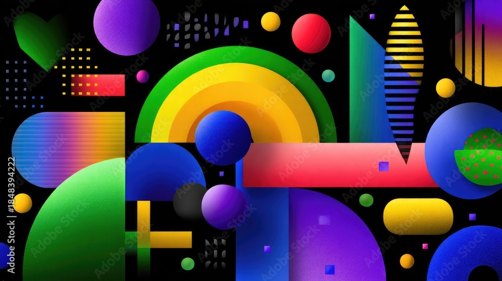 Obraz premium Vibrant Abstract Pattern with Colorful Shapes and Geometric Designs on Dark Background for Modern Art or Graphic Design Projects