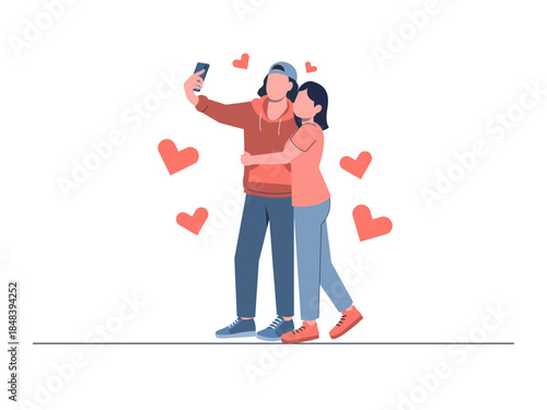 A couple in love taking a selfie together. Generation Z vector illustration. Flat illustration concept.