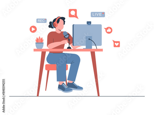 Content creation or bloggers making live videos or streaming. Generation Z vector illustration. Flat illustration concept.