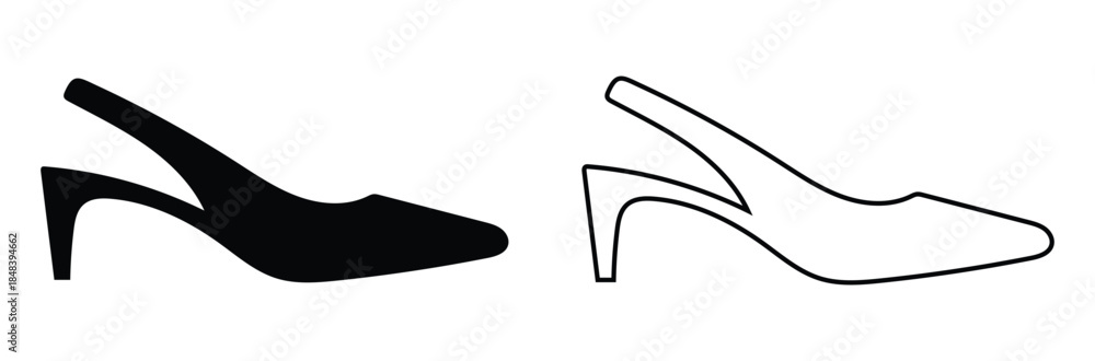 Obraz premium Elegant high-heeled shoes in black and white,Set of black high heel shoes silhouettes isolated on white&nbsp;background.black icon of fashionable women's high heel shoes,sign,logo,vector,silhouette of shoe