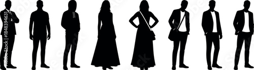 Silhouettes of diverse people in fashion, posture, attire, casual and formal styles – flavector