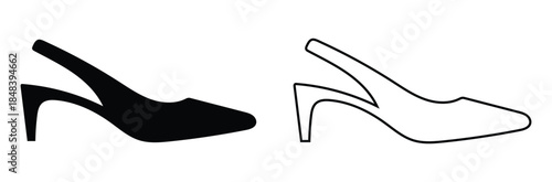 Elegant high-heeled shoes in black and white,Set of black high heel shoes silhouettes isolated on white background.black icon of fashionable women's high heel shoes,sign,logo,vector,silhouette of shoe