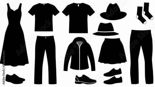Collection of Black Clothing and Accessories for Fashionable Outfits.