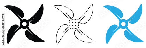 Propeller icons in black, outline, and blue for design projects.fan icon vector,propeller icon set. flat design fan propellers vector isolated on white background.