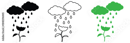 Rainy weather icons with flowers in different colors and styles,heavy rain icon vector design with trendy style