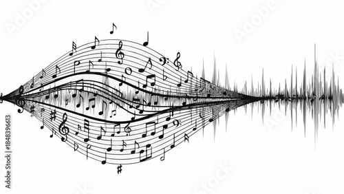 Musical Notes Waveform Sound Visualization Abstract Art.